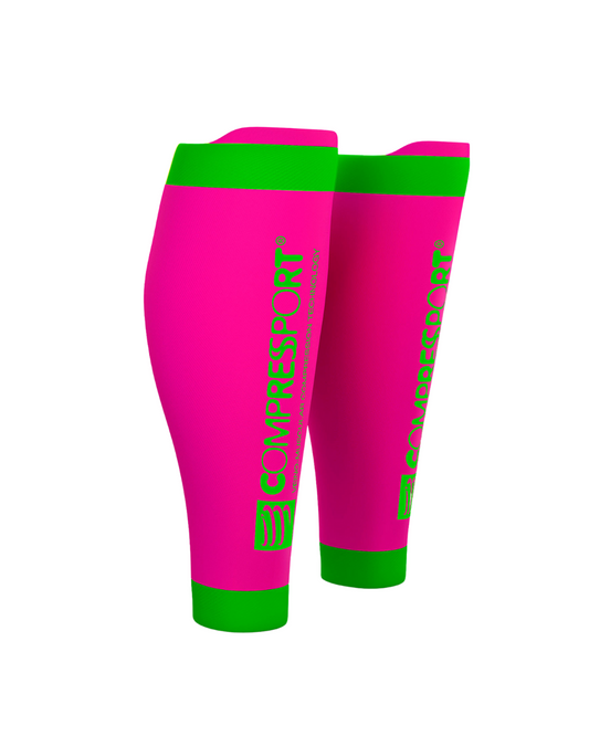 PANTORILLERAS COMPRESSPORT R2V2 / FUCISIA - VERDE NEÓN